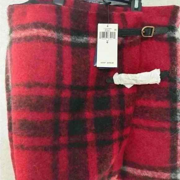 NWT POLO RALPH LAUREN
Buckled checked brush felt mini wrap skirt wool alpaca ble - Picture 3 of 9